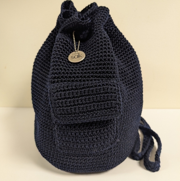 The Sak Navy Blue Dylan Crochet Drawstring Bucket Backpack Bag